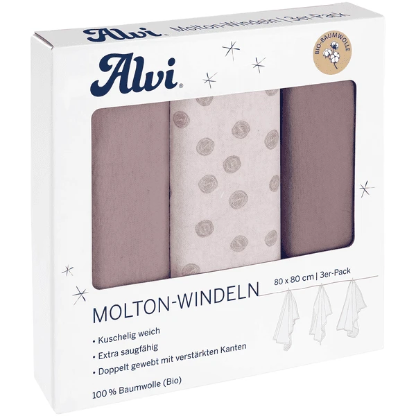 Alvi® Molton-Windeln 3er Pack Curly Dots 80 X 80 Cm 1 Alvi® Molton-Windeln 3er Pack Curly Dots 80 X 80 Cm