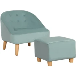 HOMCOM Kindersofa-Set Mit Fußhocker Grün