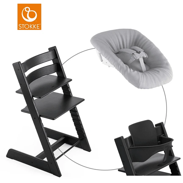 STOKKE® Mega Tripp Trapp® Set Hochstuhl Oak Schwarz Inkl. Newborn Set™ Grey Und Baby Set Schwarz 1 STOKKE® Mega Tripp Trapp® Set Hochstuhl Oak Schwarz Inkl. Newborn Set™ Grey Und Baby Set Schwarz